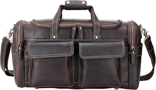 Polare 23" Duffel Thick Full Grain Cowhide Leather Gym Weekender Overnight Luggage Bag For Men 42L