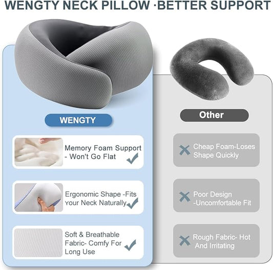 Neck Pillow for Traveling,Travel Neck Pillow for Airplanes,Portable,Smooth & Cooling Fabric,100% Pure Memory Foam,Neck Pain Relief with Breathable 360ΒΊ Ergonomic Support for Long Flight(Gray)