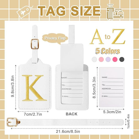 Personalized Initial Luggage Tags for Suitcase TSA Approved, White Leather Cute Luggage Tag with Privacy Cover Name Card, Embroidered Custom Luggage Tags Travel Baggage Tags Gifts for Women Kids(K)