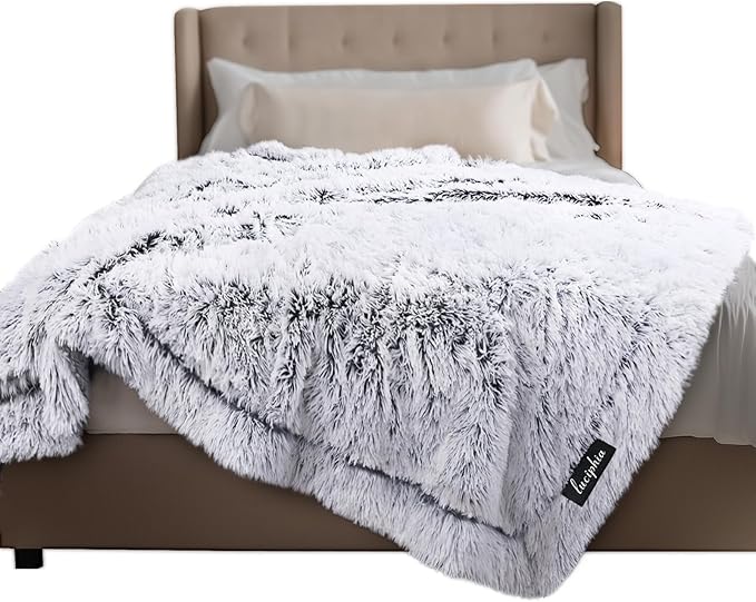Luciphia Large Waterproof Dog Blanket for Pet Washable Liquid Proof Bed Intimacy Protection Shaggy Plush Calming Long Faux Fur Couch Cover Calming Cat Throw Blankets, Mist Grey, 60" x 80"