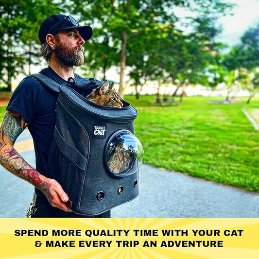 Fat Cat Backpack Carrier - Airline Approved Cat Carrier with Space Capsule Bubble for for Small Cats, Kitten - Premium Charcoal Cat Carrier Backpack for Outdoor, Travel, Hiking, Pet Supplies