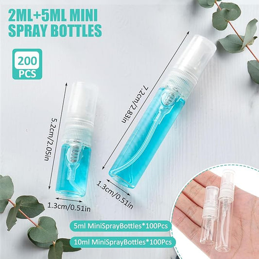 Zhehao 200 Pcs Mini Spray Bottles 2 ml, 5 ml Clear Glass Perfume Bottles Refillable Fine Mist Perfume Atomizer Portable Empty Sample Containers for Cleaning, Essential Oils, Travel (Clear Cap)