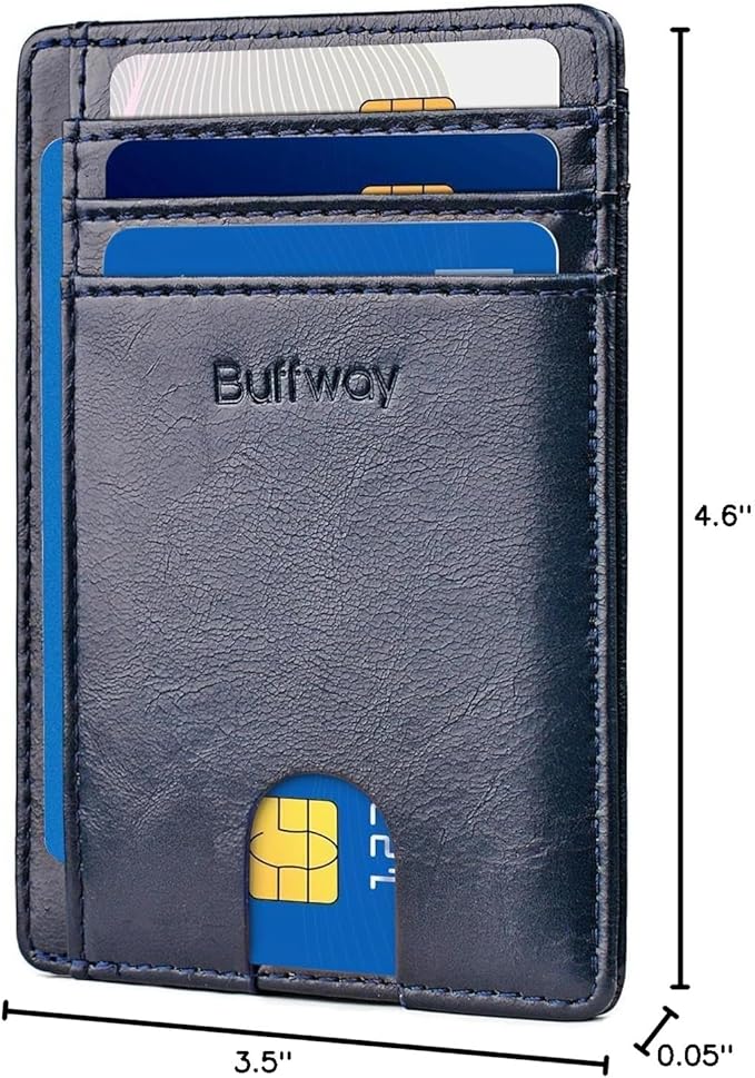 Buffway Slim Minimalist Front Pocket RFID Blocking Leather Wallets for Men and Women - Alaska Blue