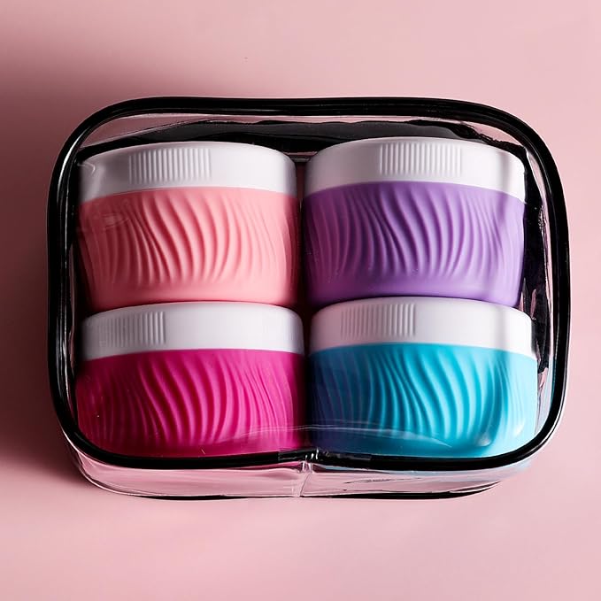 Travel Containers for Toiletries, Silicone Cream Jars BPA-Free, TSA Approved 2oz Travel Size Containers, Leak-proof Portable Size Silicone Jars with Lid for Face Hand Body Cream (4 Pack)