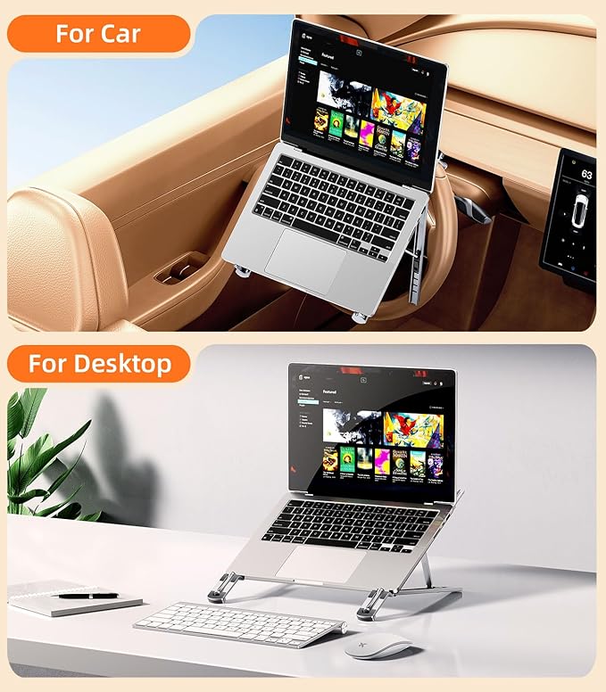 DICMKY Car Laptop Mount Steering Wheel Tray Holder, Height Adjustable Car Desk for Laptop Computer Tablet, Foldable Portable Lap Laptop Stand for Car Vehicle Workstation Accessories Truck SUV Tesla