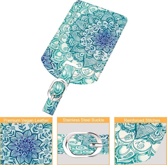 FINTIE 2 Pack Luggage Tags, Leather Name ID Labels with Privacy Cover for Travel Bag Suitcase, Theme - Emerald Illusions