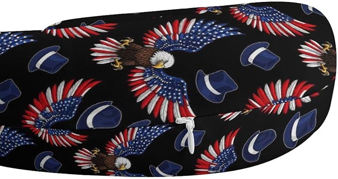 Travel Neck Pillow Memory Foam U Shaped Cushion Bald Eagle Patriotic American Flag, Washable Cover for Airplane Car Office Home Sleeping Pain Relief