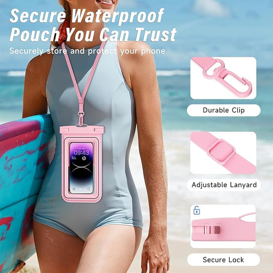 Waterproof Phone Pouch - 2 Pack IP68 Floating Waterproof Phone Case, Dry Bag Beach Cruise Ship Essentials with Adjustable Lanyard for iPhone 16 Pro Max / 15 Pro / Galaxy S24 S23 (Blue and Pink)