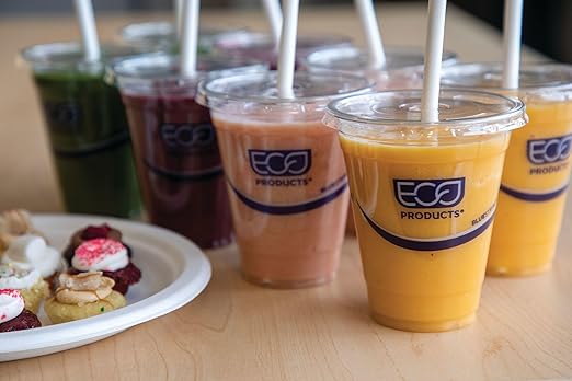 Eco-Products BlueStripe Recycled 9oz Plastic Cups, Case of 1000, Made from 30% Post-Consumer Recycled Plastic Bottles, Recycled PET (rPET) For Cold Drinks & Snacks, Clear For Visibility
