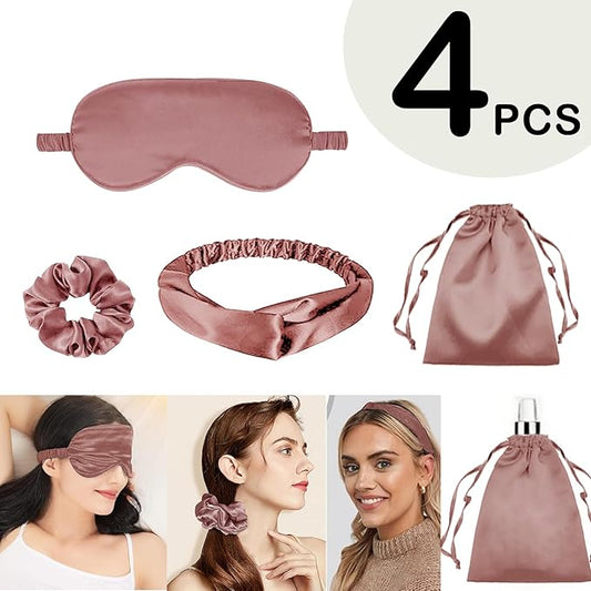 4Pcs Silk Sleep Masks Satin Eye Mask Silky Eyes Cover Blindfold Eyeshade Headband Scrunchies Pouch Bags Bridesmaid Gifts