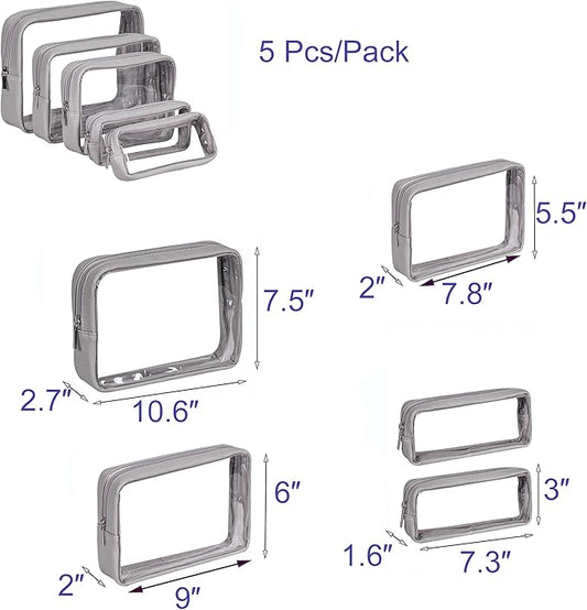 TSA Approved 5-Piece Diaper Bag Organizer Pouch Set Clear Waterproof TPU Kids Toiletry Storage Set Travel Packing Clutch Cube Bags for Baby Nursing