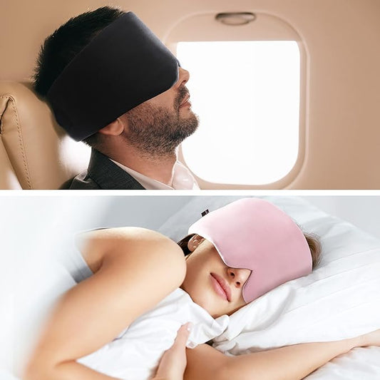 FRESHME Cotton Sleep Mask Blackout - Handmade Eye Mask for Sleeping Eye Shade Cover Sleep Mask for Women Men Girl Soft and Breathable Adjustable Blinder Light Blocking Pink Airplane with Travel Pouch