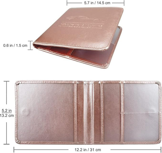 Car Registration and Insurance Holder, Leather Registration and Insurance Card Holder, Vehicle Glove Box Organizer - For Documents, Cards, License (Rosegold)