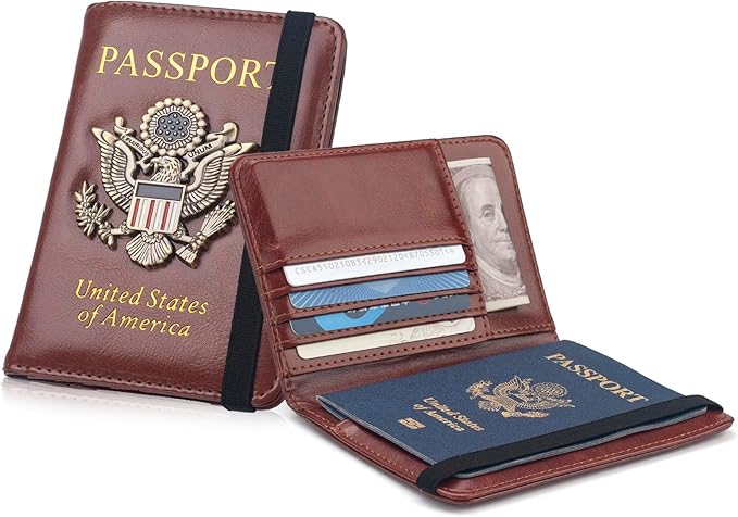 RFID Passport Holder Wallet for Women Men Travel, Leather US Passport Cover Case with Vaccine Card Slot, Waterproof Passport Book Travel Document Organizer Carrier Protector