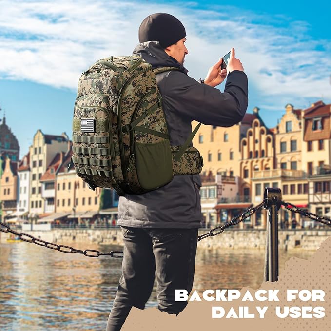 Maelstrom Tactical Backpack for Men, Water Resistant 40L Military Backpack, for Hiking, Camping, Gym with Molle System (Camouflage Green)