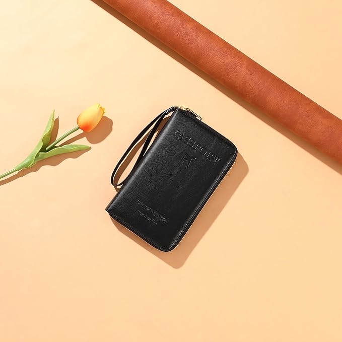 Leather RFID Blocking Passport Holder Travel Wallet, Passport Cover/Travel Wallet for Women/Men with