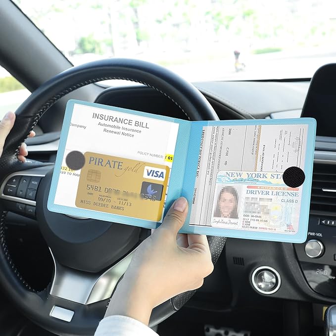 UYYE Car Registration and Insurance Card Holder, Vehicle Glove Box Car Organizer, Interior Car Accessories for Documents, Cards, License - 2 Pack