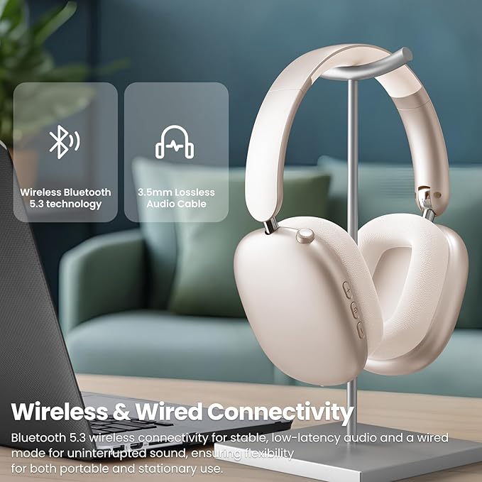 Wentronic Y01 Wireless Noise Canceling Headphones Bluetooth 5.3 Over Ear Headphones with Microphone, Hi-Res Audio, 48H Playtime, Foldable Comfortable Earpads,Compatible with iOS,Android,PC, Starlight