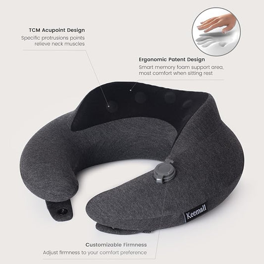 Inflatable Neck Pillow, Premium Travel Neck Pillow for Airplane Headrest Sleep - 3rd Generation, Double Comfort Plane Pillow for Long Flight