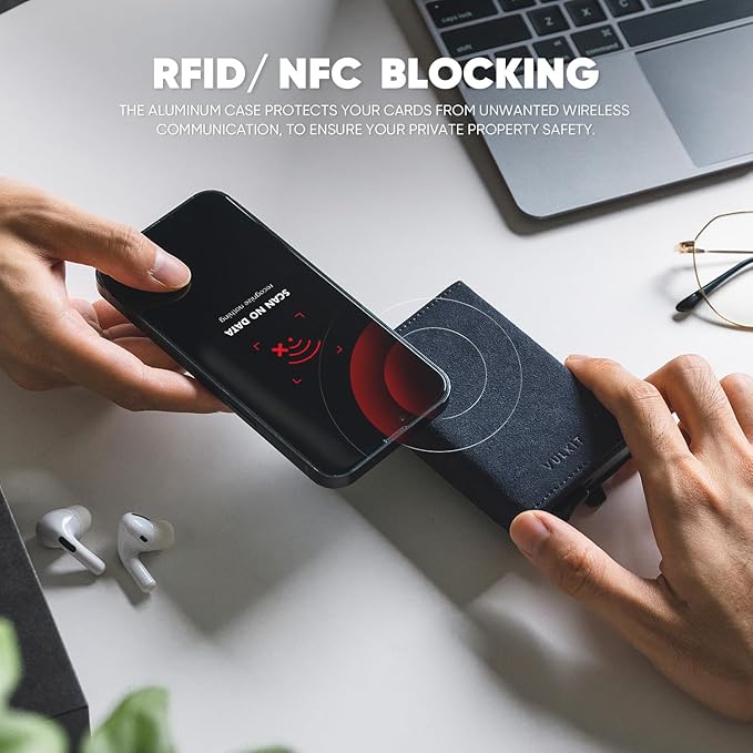 VULKIT Pop up Wallet Minimalist Cash Wallets RFID Blocking Leather Smart Credit Card Holder with Magnetic Closure for Men