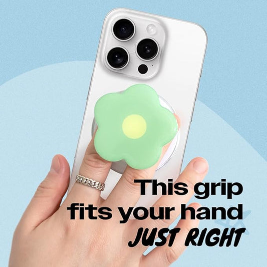 OnTheGrip Compatible with Magsafe Magnetic Cute Solid Color Daisy Flower Design Collapsible Mobile Phone Grip Stand Holder for Smartphone Tablet Cell Phone Accessory (Green)
