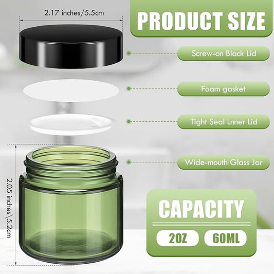 Domensi 48 Pcs 2 oz Glass Jars with Lids Travel Size Round Leakproof Empty Cosmetic Jars with Inner Liners Lid for Storing Makeup Lotions Face Cream Ointments Candle DIY Making (Olive Green)
