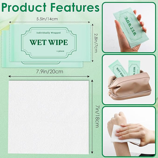 300 Pack Wet Wipes Individually Wrapped, Aloe Vera Hand Wipes, Wet Wipe Bulk Individual Hand Wipe,Travel Size Wipes Quick Hands Cleaning for Travel Wedding Restaurant Barbecue(Green)