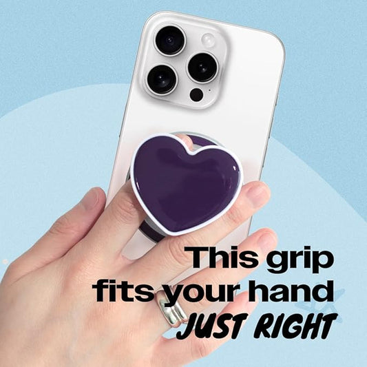 OnTheGrip Cute Solid Macaron Color Heart Shape Collapsible Mobile Phone Grip Stand Holder for Smartphone Tablet Cell Phone Accessory (Purple)