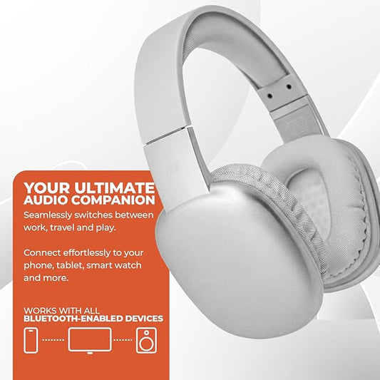 iJoy Ultra Wireless Over-Ear Bluetooth Headphones with Mic, Up to 10 Hours Playtime, Bluetooth Headset 33Ft Range with Backup AUX Cable & SD Slot, Wireless Headphones for Gaming, Work & Gym (Silver)