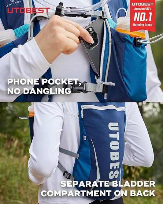 Running Vest, 5L Hydration Vest Lightweight, Breathable and Sweatproof Running Backpack, Adjustable Running Hydration Vest for Trail Running Marathon Race Jogging Cycling