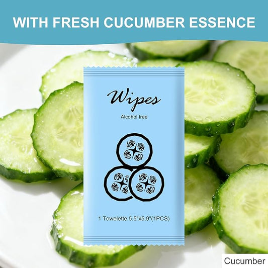 Individual Hand Wipes,Wet Wipes Individually Wrapped Bulk Cleansing Travel Size Wet Wipes for Wedding Travel Restaurant Barbecue(Cucumber,pack of 50)