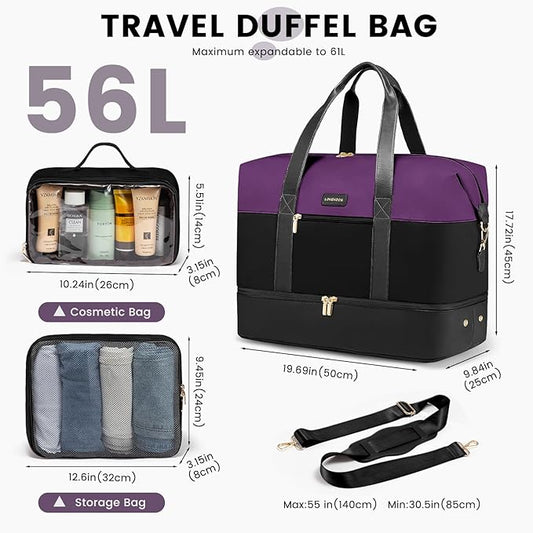 LOVEVOOK Weekender Bag, Large Travel Duffel Bag for Women with 2 Packing Cubes, Carry on Overnight Bag with Shoe Compartment, Mom Hospital Bags for Labor and Delivery