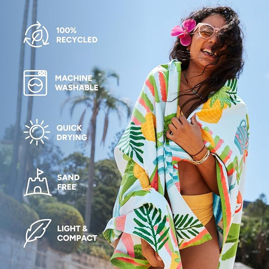 Dock & Bay Beach Towel - Quick Dry, Sand Free - Compact, Lightweight - 100% Recycled - Includes Bag - Tropicana Treat - Large (160x90cm, 63x35)