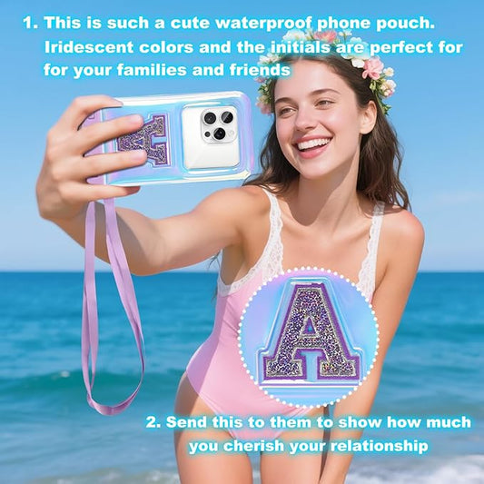 Waterproof Phone Pouch Floating, IP68 Case, Glitter Purple | for iPhone 16/Galaxy S24 | Up to 7.0'' | with Adjustable Lanyard | Dry Bag Beach Essentials | 1 Pack