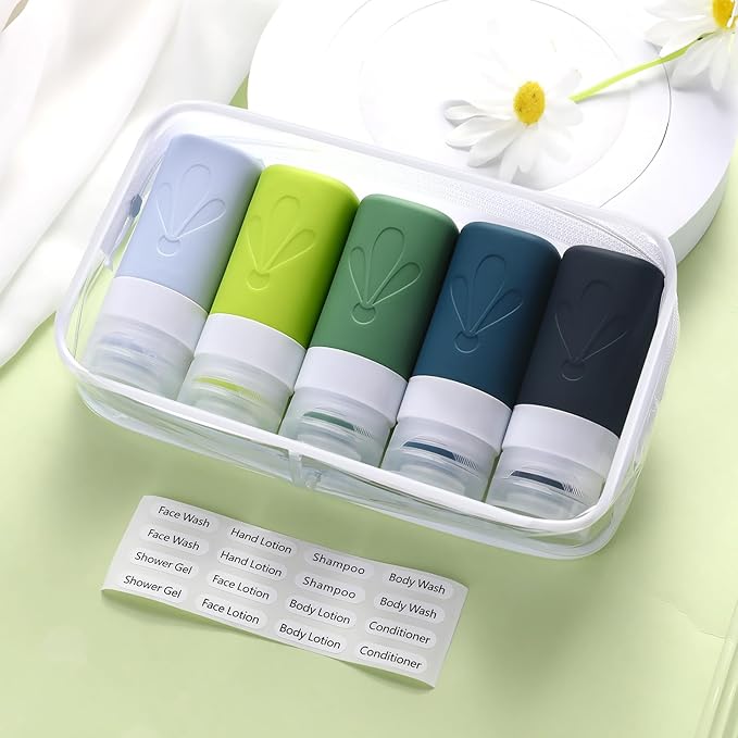 INSFIT Travel Bottles for Toiletries, TSA Approved 2oz Travel Size Containers, BPA Free Leak Proof Squeezable Silicone Tubes for Shampoo Conditioner Lotion Soap with Labels