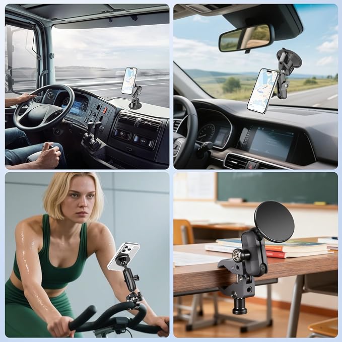 EEEKit Aluminum Alloy Magnetic Phone Holder Compatible with Ram Mount, 1" Ball Head Metal Mount Base for Double Socket Arm