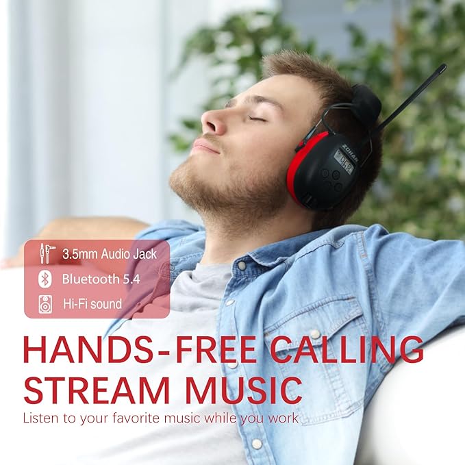 ZOHAN 033 Bluetooth AM/FM Radio Headphones with 2000mAh Rechargeable Battery,25dB NRR Noise Reduction Safety Earmuffs