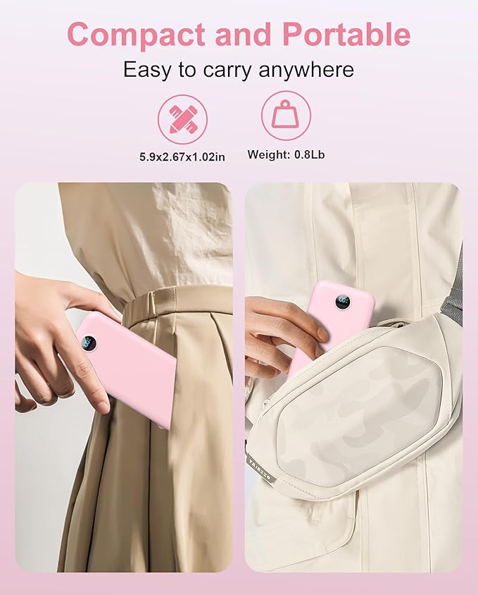 Portable Charger, 12000mAh 22.5W Fast Charging Power Bank with Built-in Cables & Wall Plug, External Battery Pack with LED Display, Travel Essentials Battery Bank for iPhone, iPad, Samsung Fairy Pink