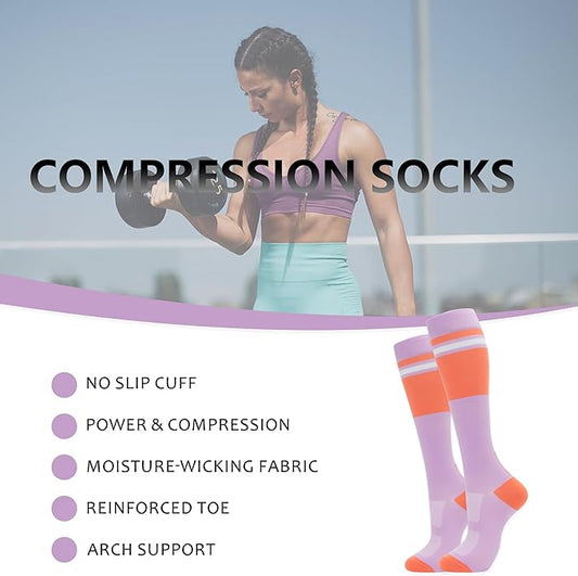 fenglaoda Compression Socks for Women Men Support Circulation 6 Pairs Socks For Nurse, Travel, Flight