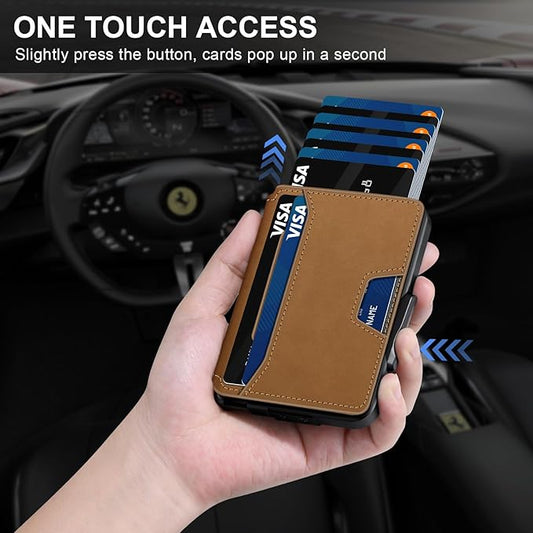 Wallet for Men, Mens Wallet Minimalist Slim Wallet, RFID Blocking Smart Pop Up Wallet with Money Clip & ID Window, Metal Compact Wallet, Aluminum Credit Card Holder Wallet