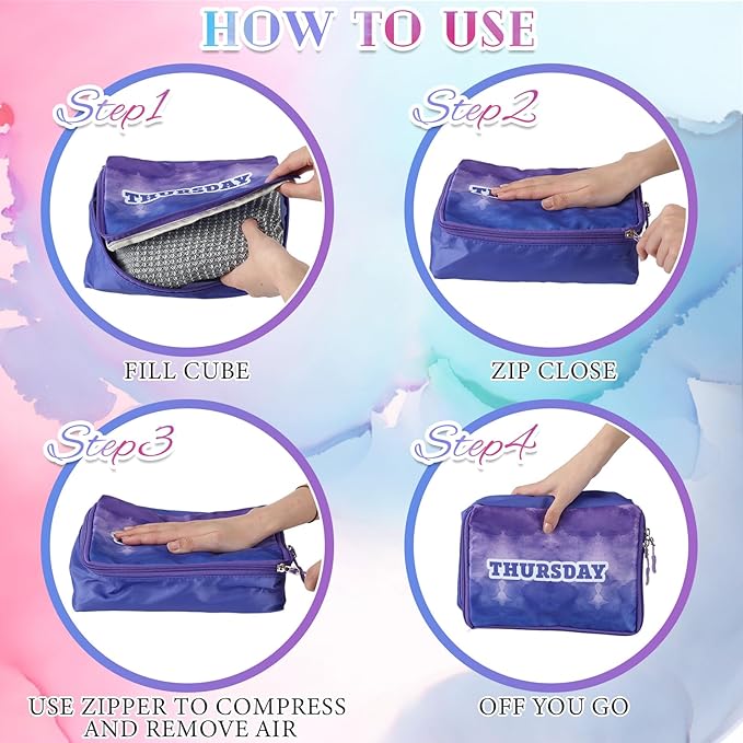 Paterr 7 Pcs Packing Cubes for Travel Kids Days of Week Compression Packing Cubes Colorful Luggage Organizers Suitcase Camp(Gradient)