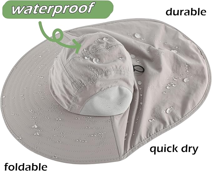 LLmoway Wide Brim Sun Hat with Neck Flap for Men Women Summer Outdoor UV Protection Breathable Fishing Hats with Strap