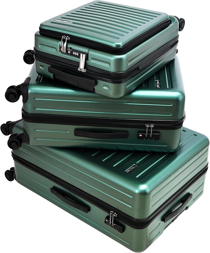 3Pcs (20/24/28) Luggage Set, HardShell Lightweight, Only 20" with Front Pocket, 21.65*15.35*7.87" Fits Overhead Cabin, 24" (26*17.7*10.2") and 28" (19.68*11.81*29.92") Checked Luggage, Green