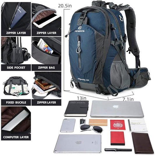 FENGDONG 40L Waterproof Lightweight Outdoor Daypack Hiking,Camping,Travel Backpack for Men Women Blue