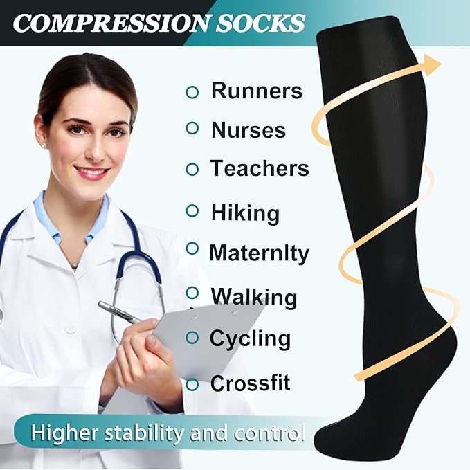 ACTINPUT 8 Pairs Compression Socks for Women & Men,Support Compression Stockings for Medical Running Athletic