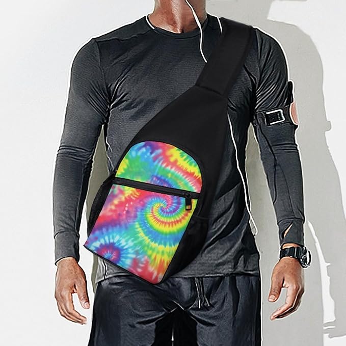 SWEET TANG Cool Sling Backpack Tie Dye Rainbow, Lightweight Sling Shoulder Bag, Outdoor Chest Crossbody Bike Gym Runner Daypack with Adjustable Strap for Men Women