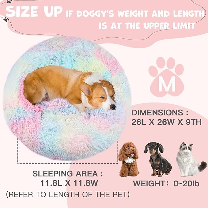 Himax Medium Dog Bed Washable, Round Dogs Beds with Blanket Attached, Calming Dog Bed, Multi-Colored (20"/26"/35")…