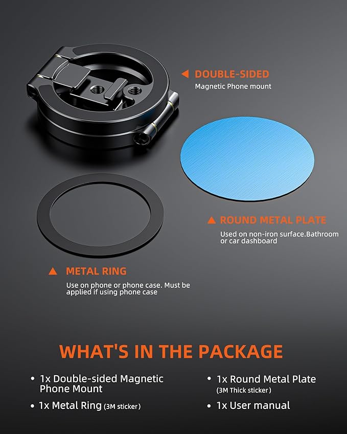 Dual Magnetic Phone Holder Compatiable with Magsafe for iPhone 16 15 14 13 12 Pro Max Plus Series, 1/4" Screw Tripod Mount, Gym Magnetic Phone Stand Travel(Black)