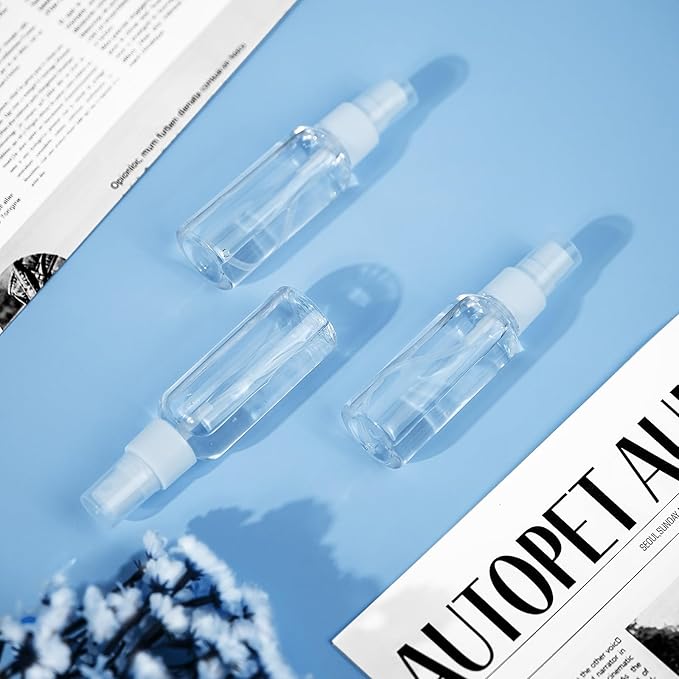 Spray Bottles, 2.7oz/80ml Clear Empty Fine Mist Plastic Mini Travel Bottle Set, Small Refillable Liquid Containers with 2pcs Funnels and 24pcs Labels (6 Pack)