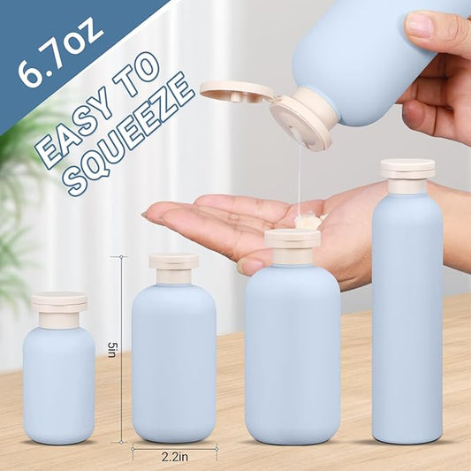 ASEVAT 6.7oz 4Pcs Refillable Travel Shampoo & Conditioner Bottles With Flip Cap